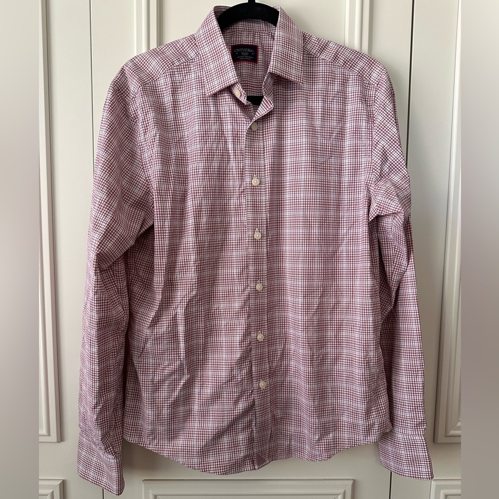 UNTUCKit Beckman Red Plaid Slim Fit Button Down, Size Small